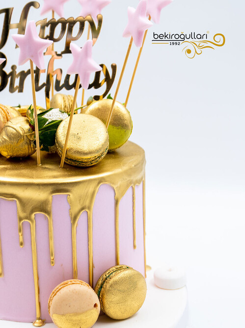 Altın Varak Detaylı Konsept Pembe Pasta