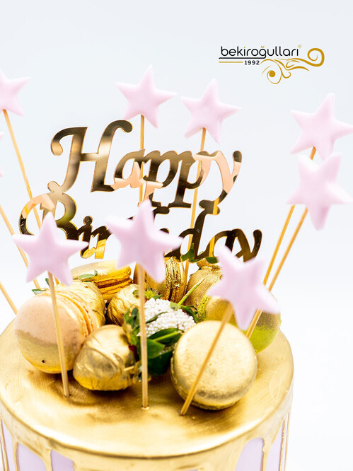 Altın Varak Detaylı Konsept Pembe Pasta