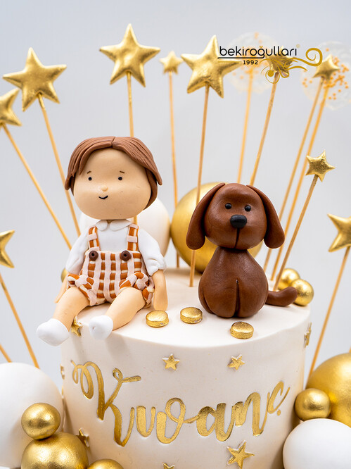 Erkek Çocuk ve Köpek Figür Konsept Pasta