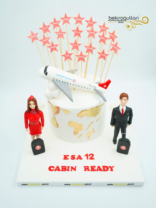 Hostes ve Pilot Temalı Butik Pasta