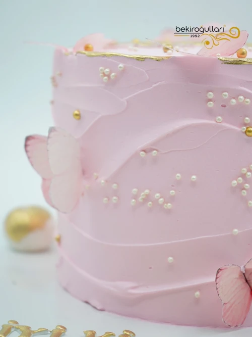 Pembe Kelebek Ve Gold Süslemeli Naked Pasta