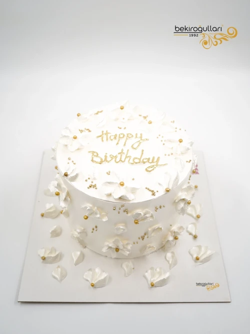Beyaz Çiçek Gold Detay Naked Pasta