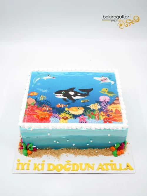 Deniz Canlıları Tasarım Resimli Pasta