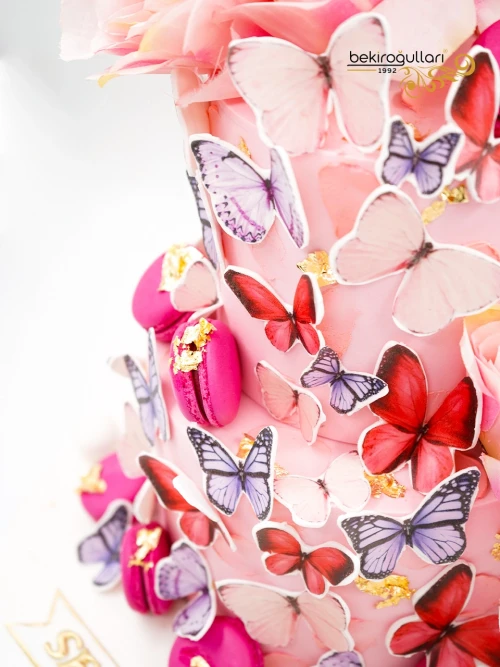 Kelebek Ve Çiçek Detay Butik Pasta
