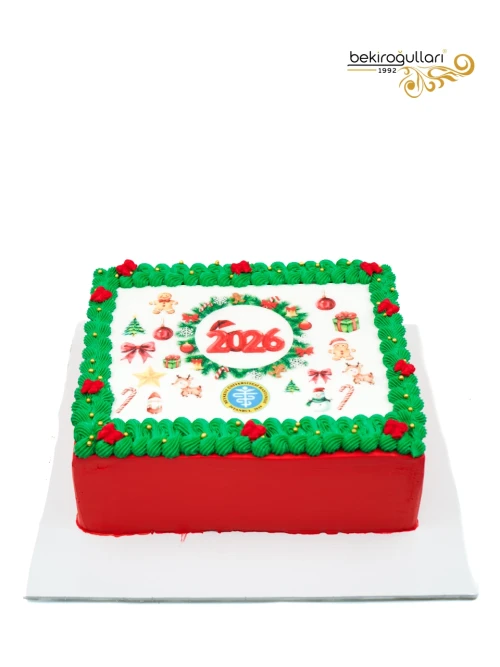 Marka Özel Yılbaşı Tasarım Resimli Pasta